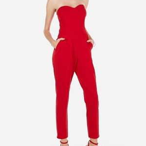 Express Red Strapless Jumpsuit